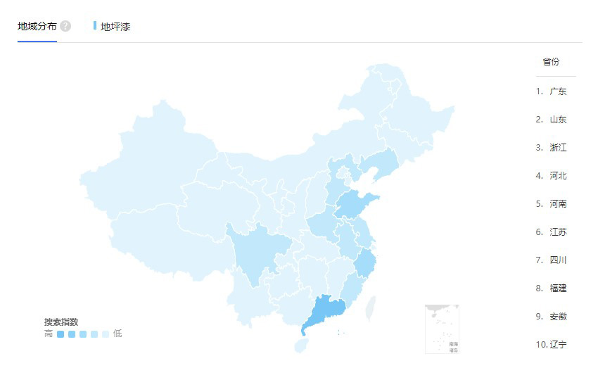 环氧地坪漆在全国不同省份的分布情况